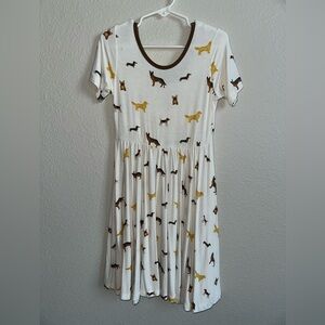 Kyte BABY Kids Dress with Dog Print in Brown and Yellow